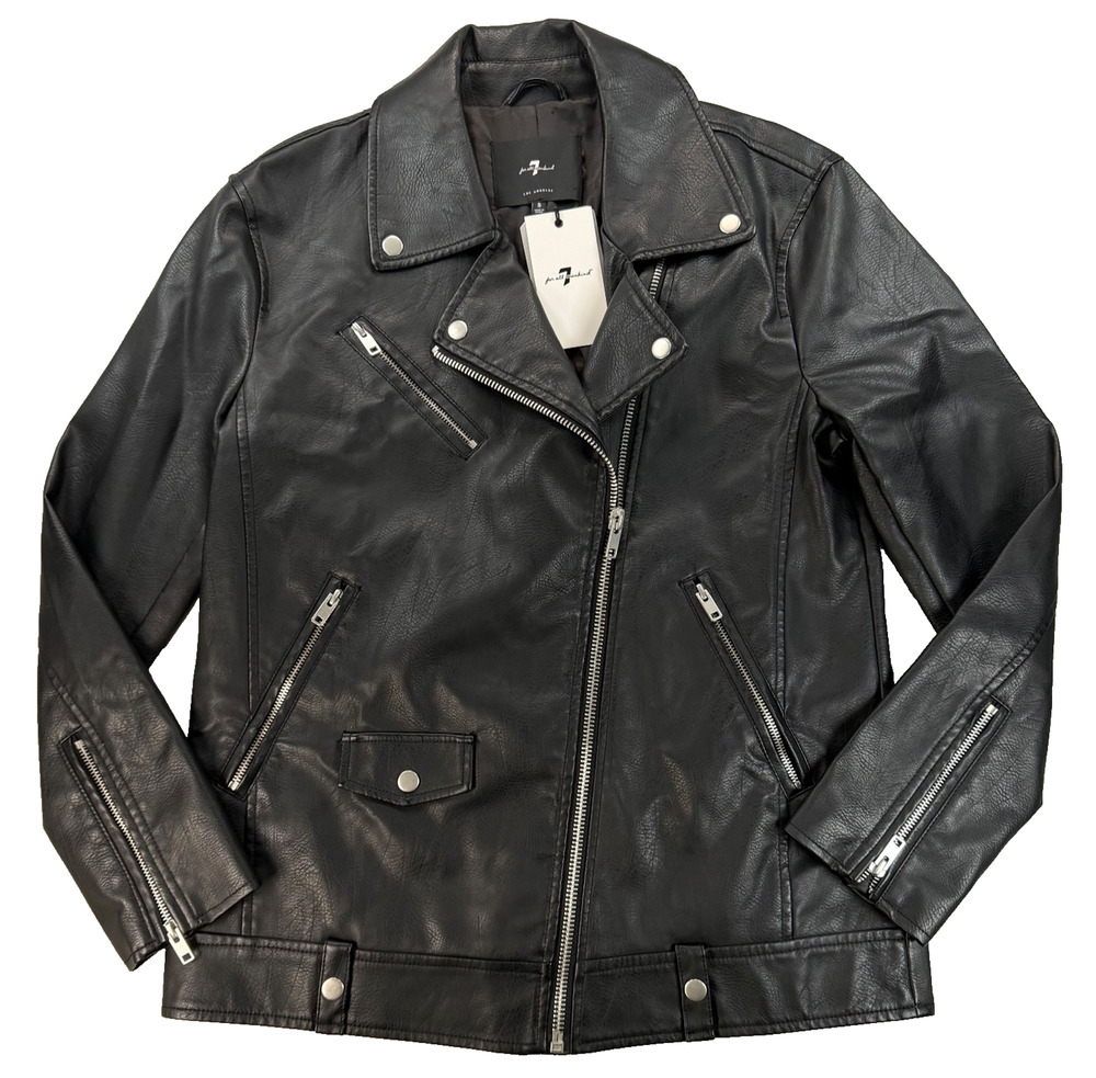 7 For All Mankind Black Faux Leather Moto Biker Jacket (Size S) - MSRP $695